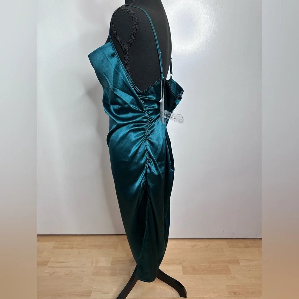 Ruched Draped Satin Dress with Side Slit - Picture 3 of 10
